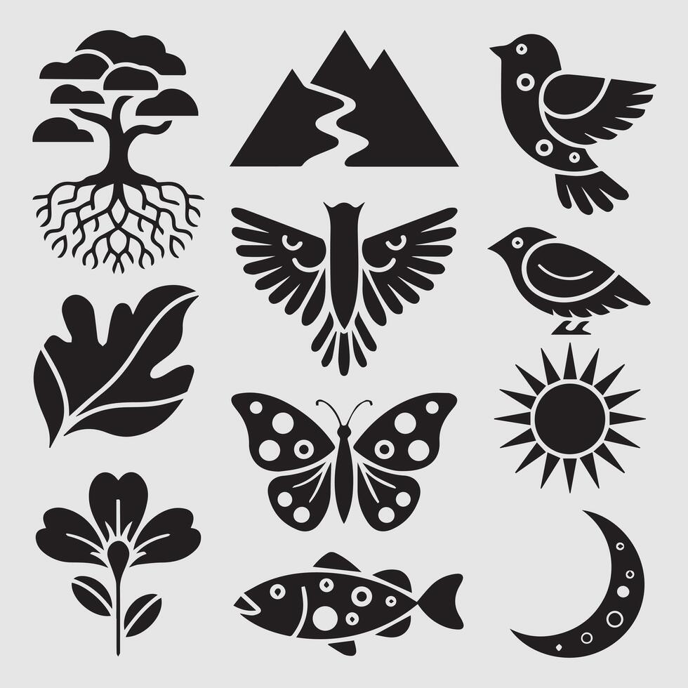 a collection of butterflies and birds from the wild vector