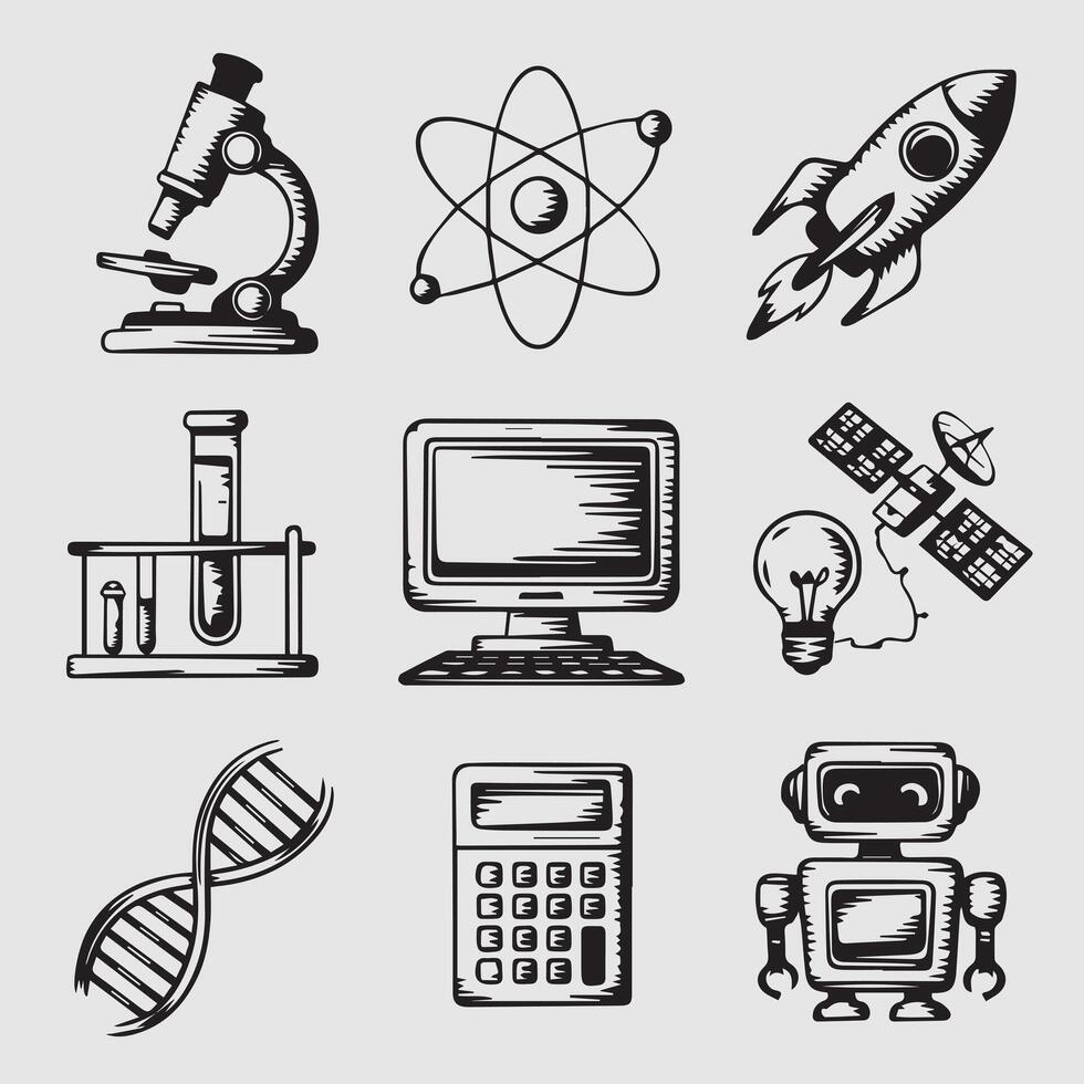 a collection Science and Technology Icons vector