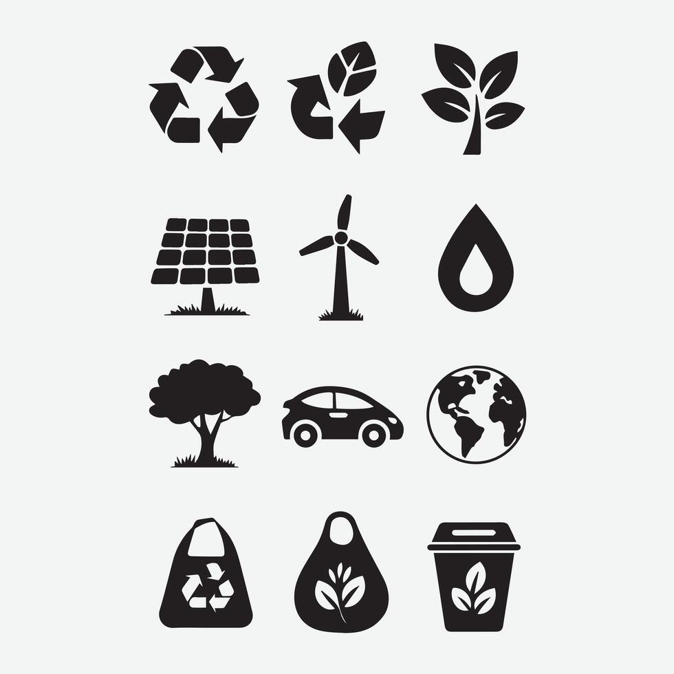 hand-drawn icons representing eco-friendly concepts vector
