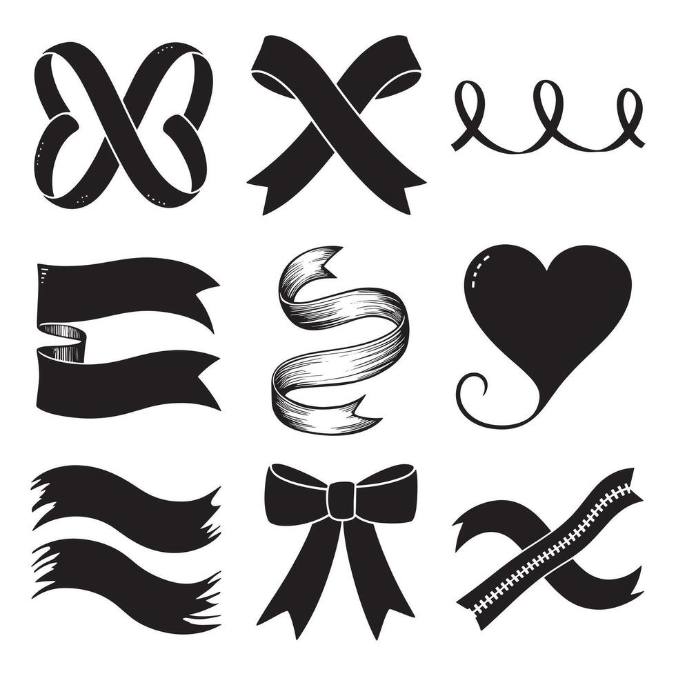 a collection of black and white images with a ribbon and a ribbon vector