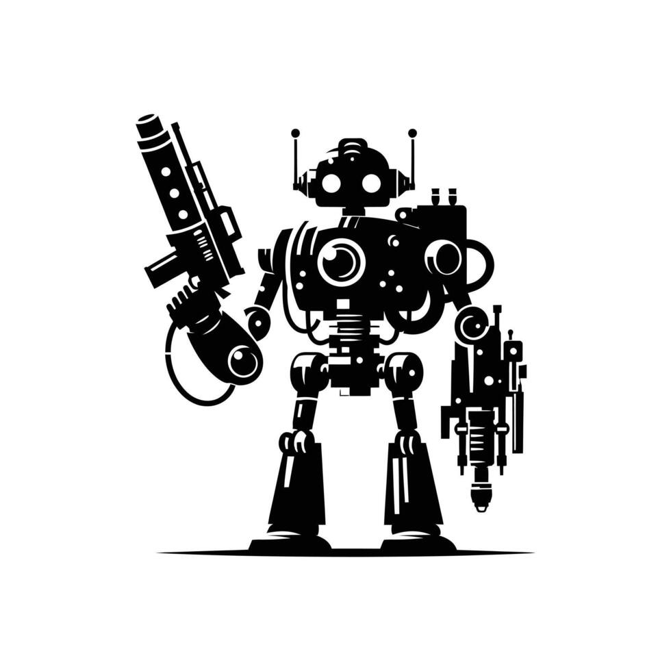 A robot holding a gun in its hand vector