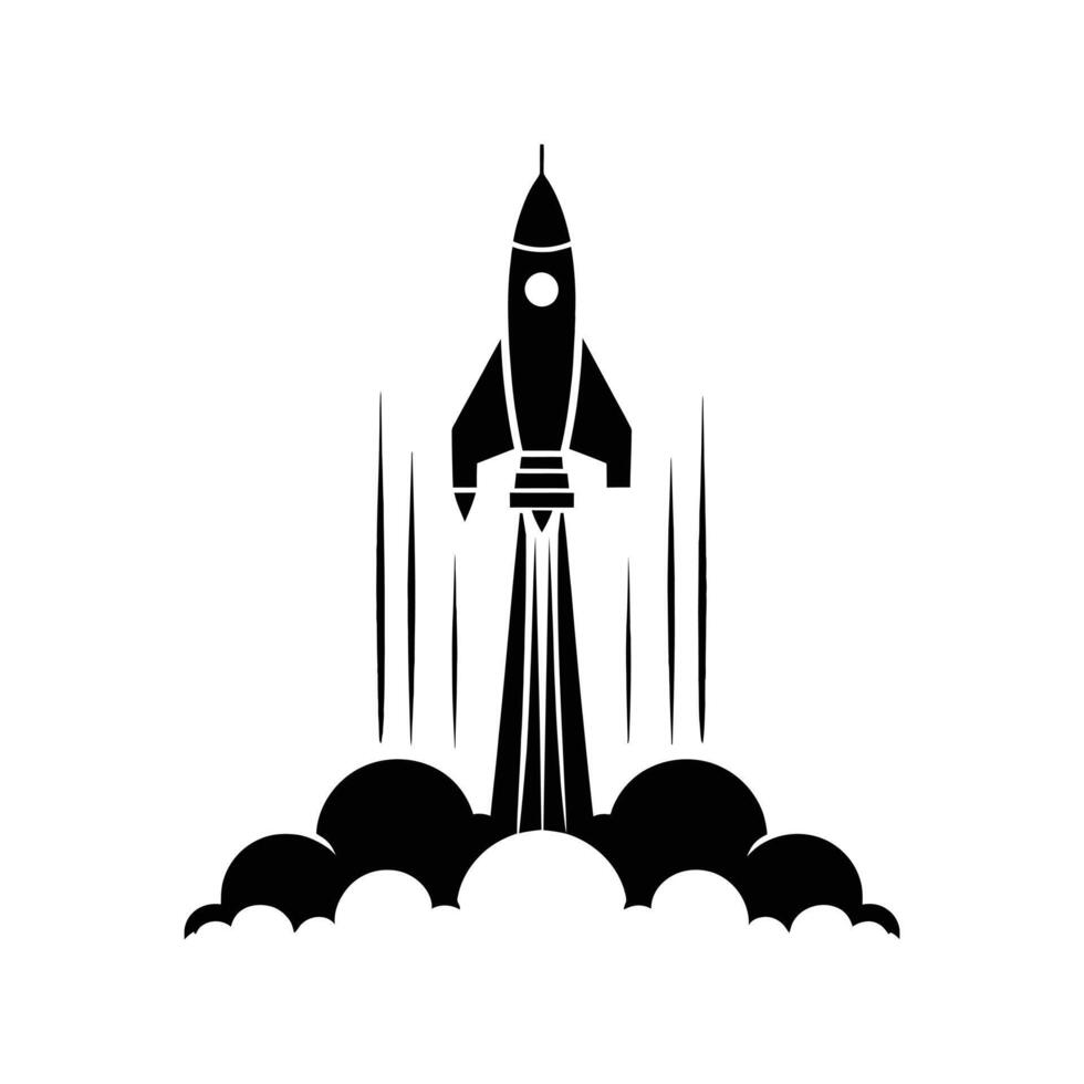 Rocket Launch Graphic Silhouette for Science Fiction Day, Astronomy Events, and Space-Themed Celebrations vector