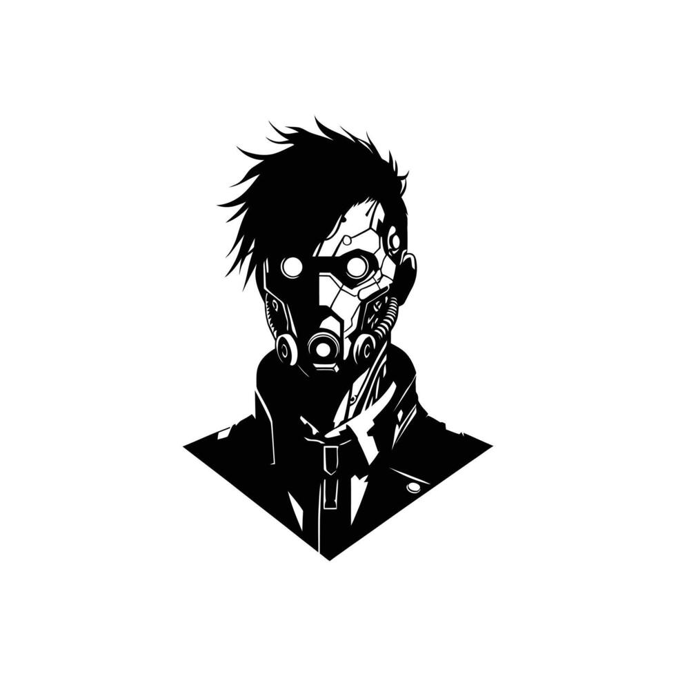 Sci-Fi Cyberpunk Warrior Silhouette Equipped with Cybernetic Enhancements and Tactical Gear for Futuristic, Science Fiction, and High-Tech Character Design vector