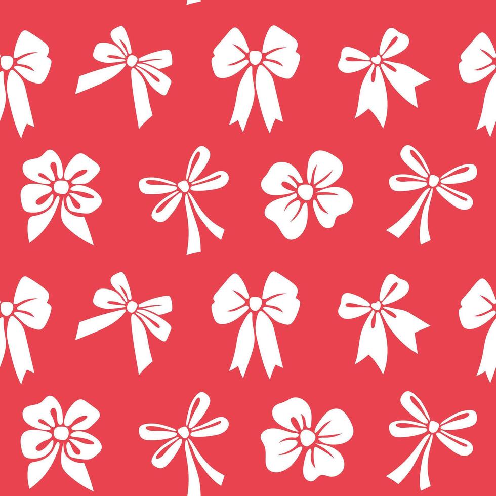 Seamless pattern bow on a red background. Illustration in retro hand drawn style vector