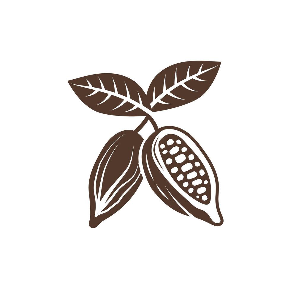 Cocoa pod and leaves icon illustration vector