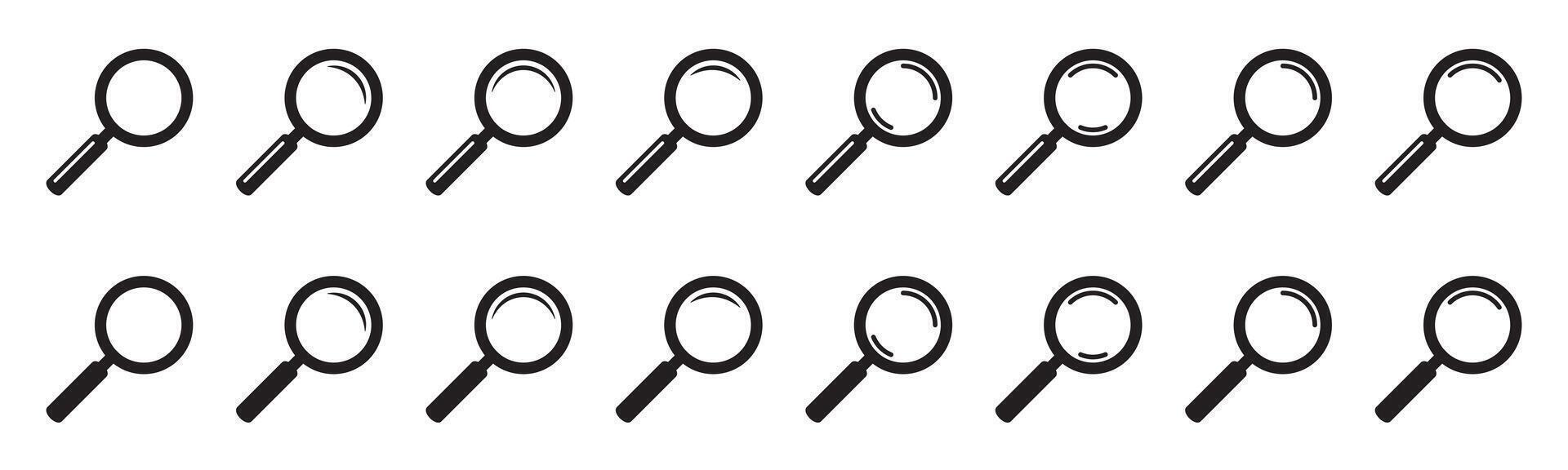 Magnifying glass icons set, magnifier or loupe icon. vector