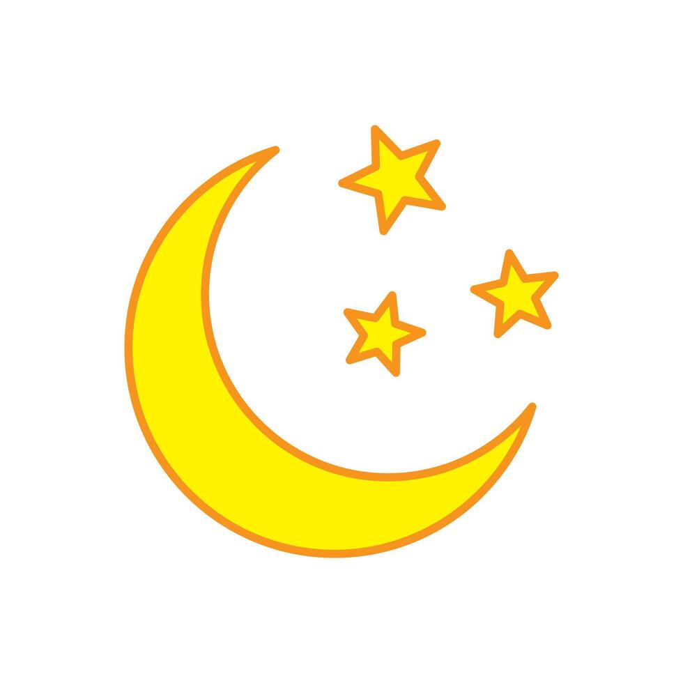 Yellow crescent moon with stars icon. Night icon. Crescent moon icon. vector