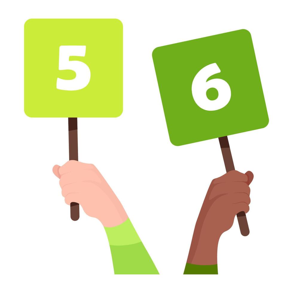 Cards with numbers 5 and 6 in women's hands vector