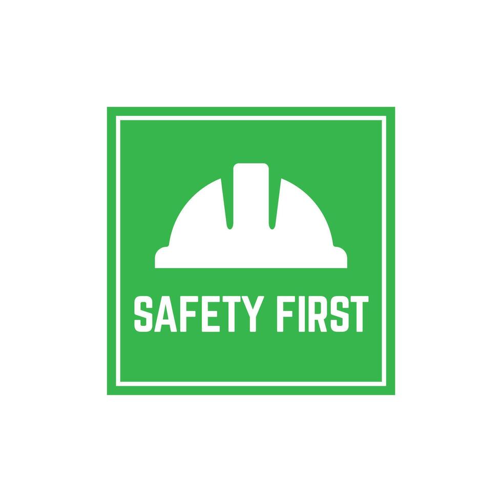 Safety first sign with a hard hat on a white background vector
