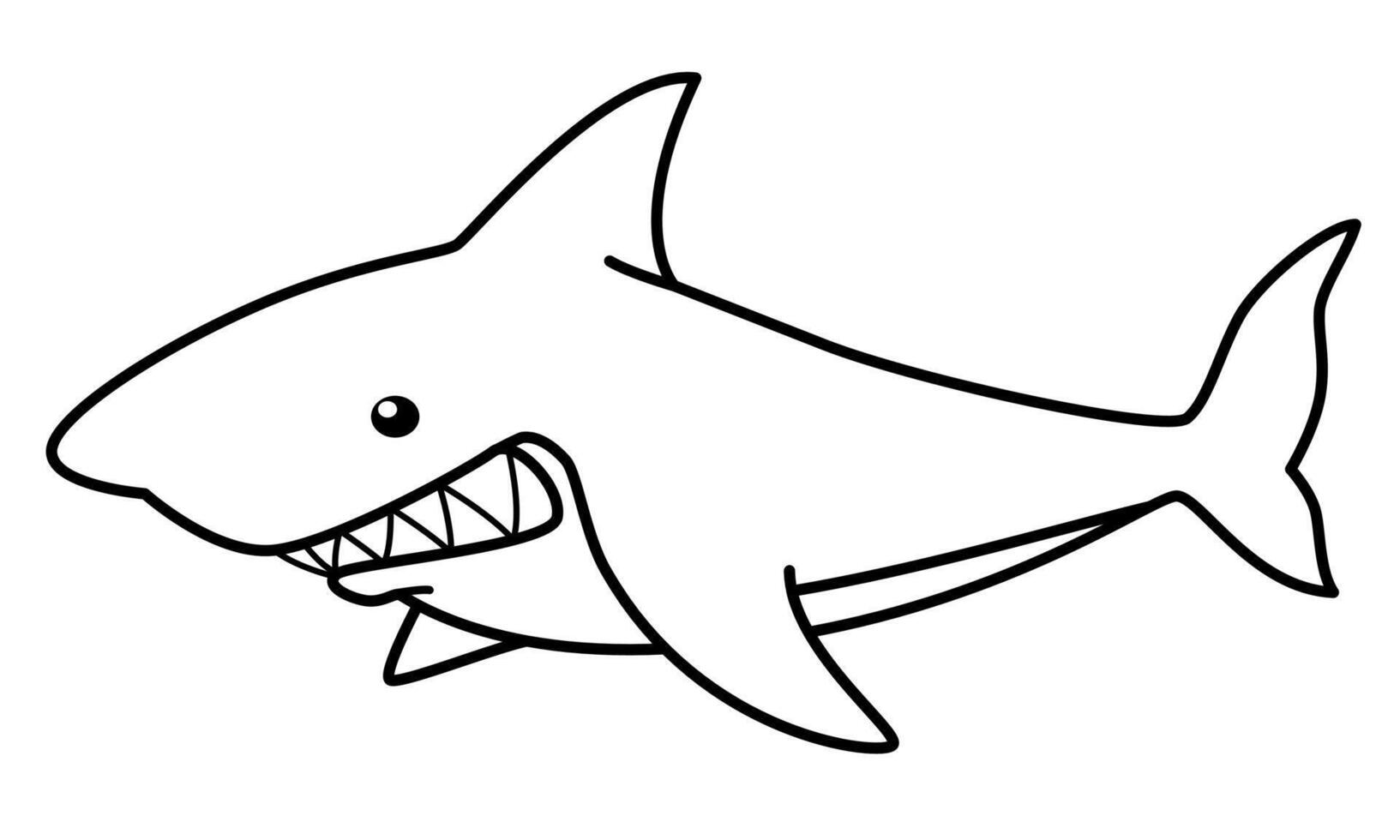 Shark, black and white cartoon illustration isolated on white background vector