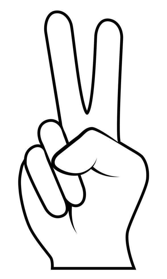 V sign hand gesture with two fingers raised for victory and peace symbol, black and white silhouette illustration, white background vector