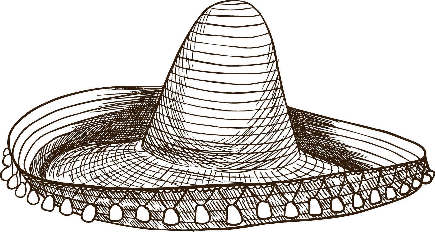 Illustration Mexican sombrero in sketch style vector