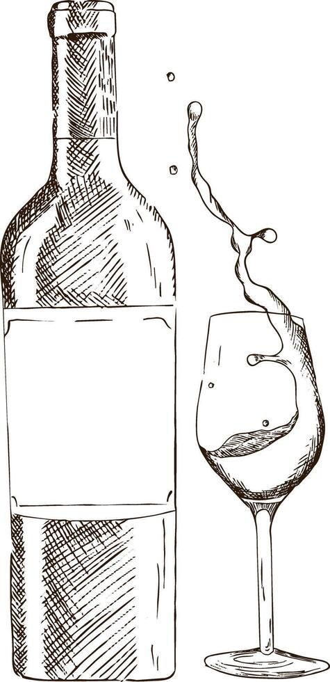 Illustration sketch bottle of wine vector