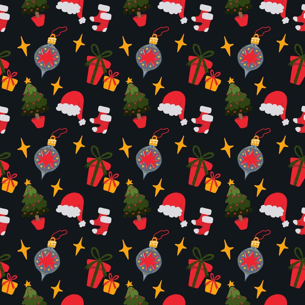Christmas-themed pattern with a red hat vector