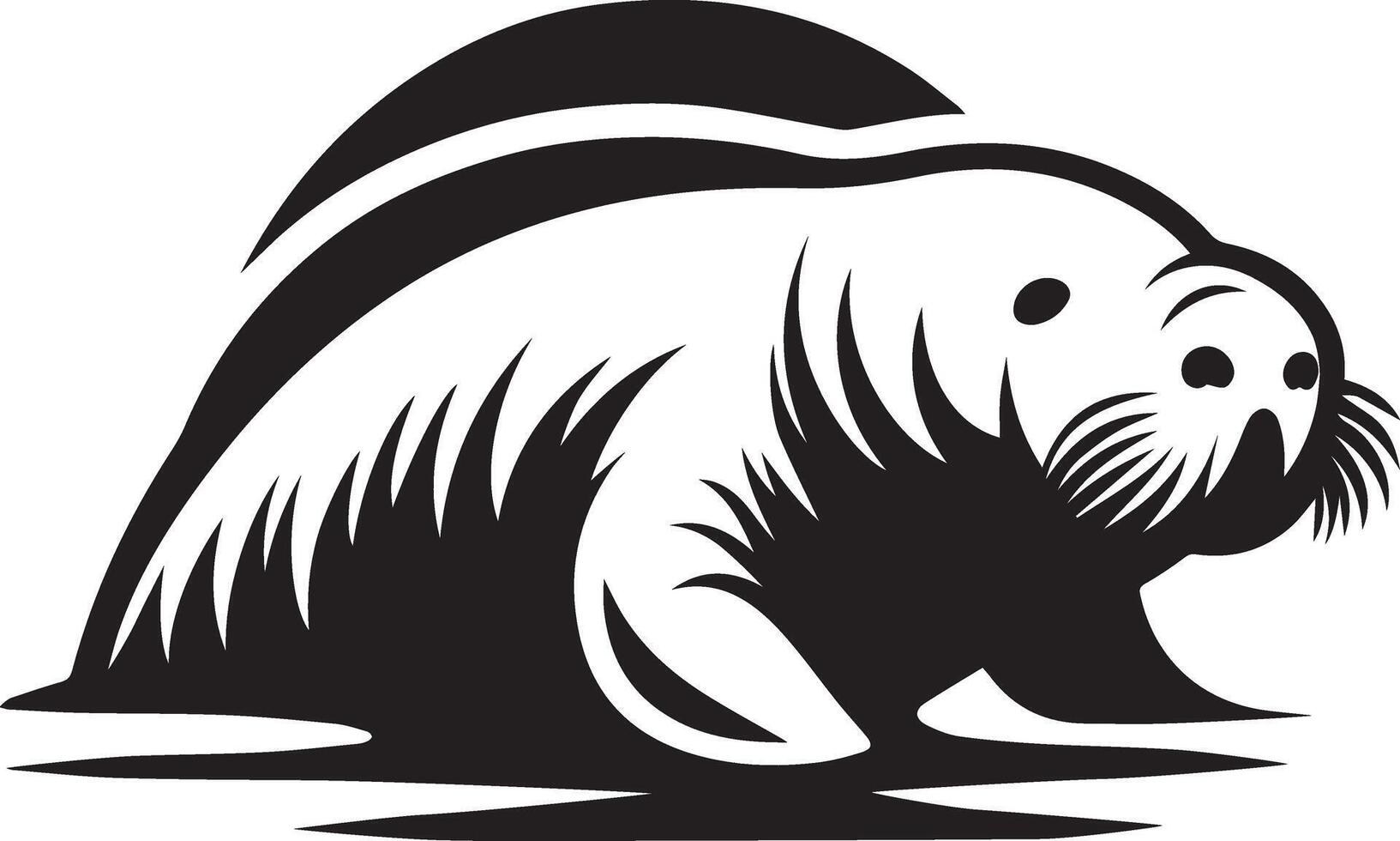 A black and white silhouette of a manatee on a white background vector