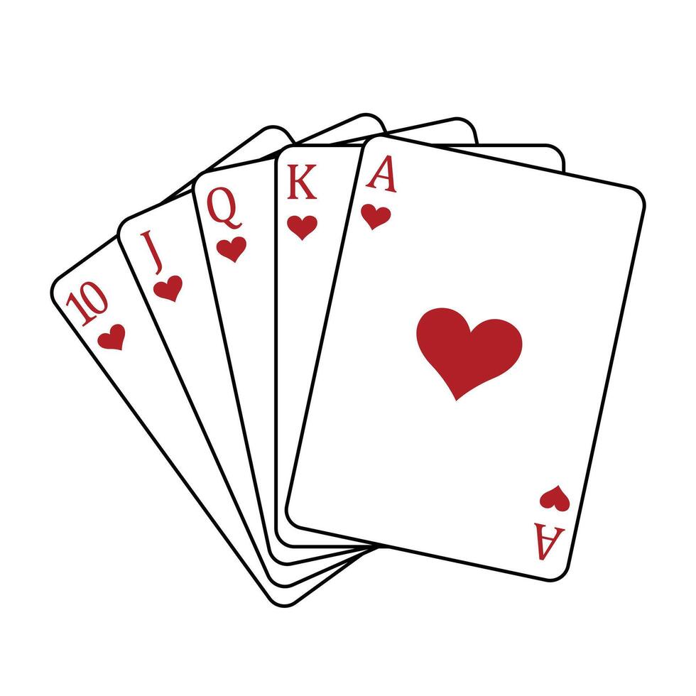 Playing cards - a poker hand consisting of a royal flush hearts 10 J Q K A, illustration isolated on white background vector