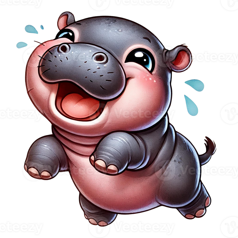 Happy cartoon hippo character with a joyful expression. png