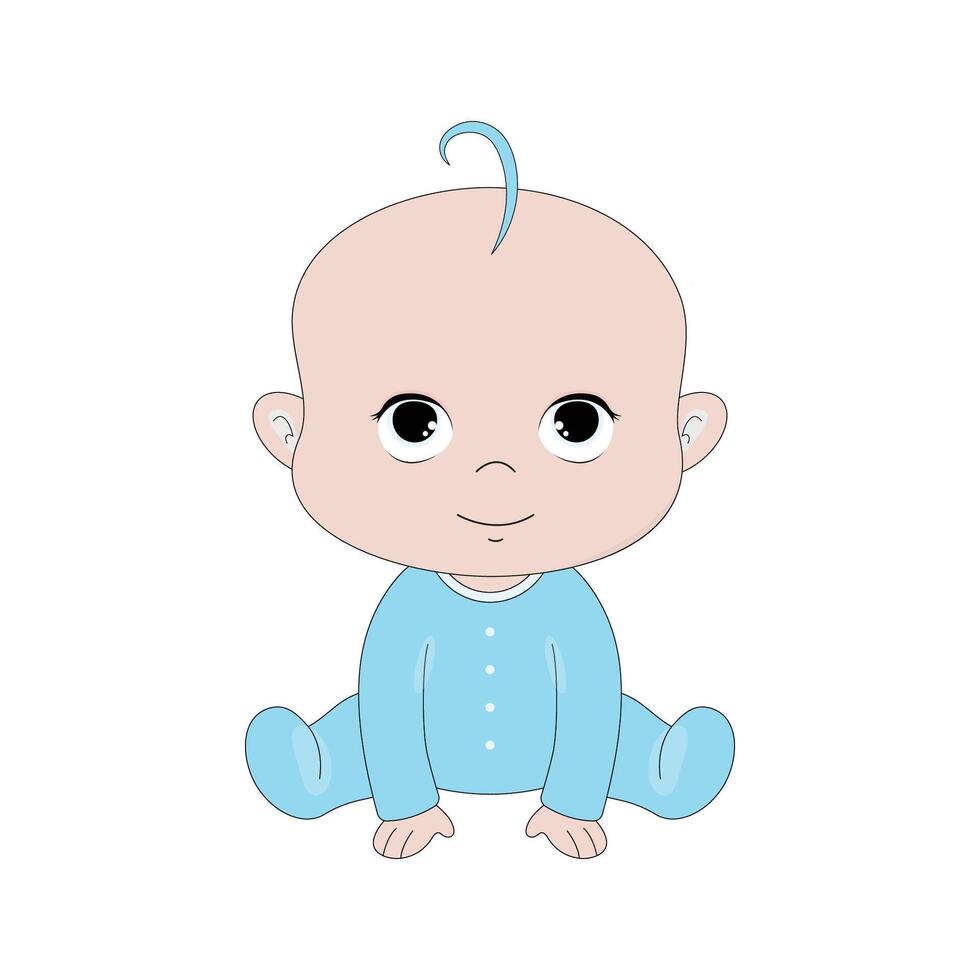 Cute baby boy in a blue bodysuit and a forelock on his head. vector