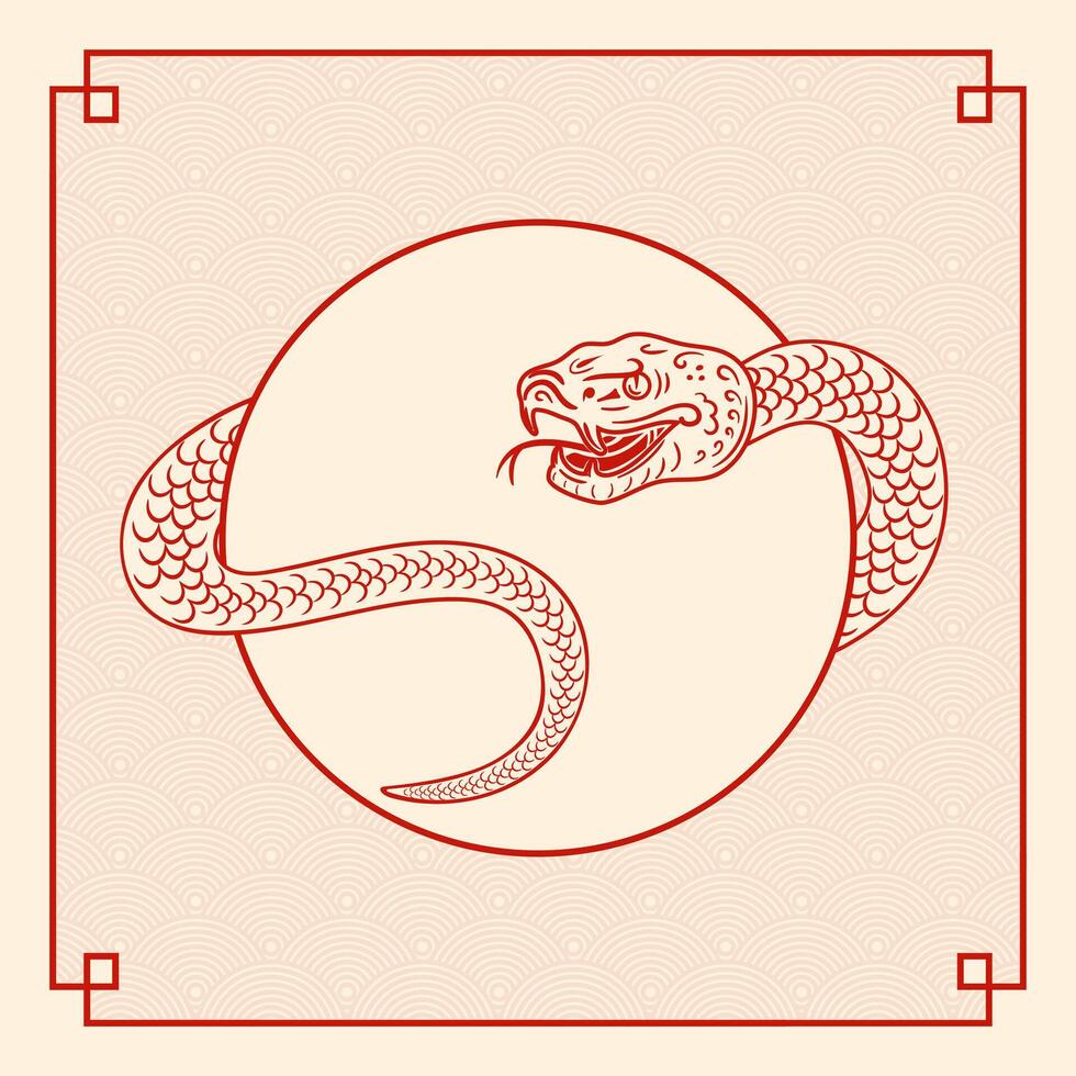 Chinese New Year of the Year of the Green Wood Snake. Asian style. A striking serpent coils elegantly and seamlessly around an egg, symbolizing the deep concepts of rebirth and eternity. fish scales. vector