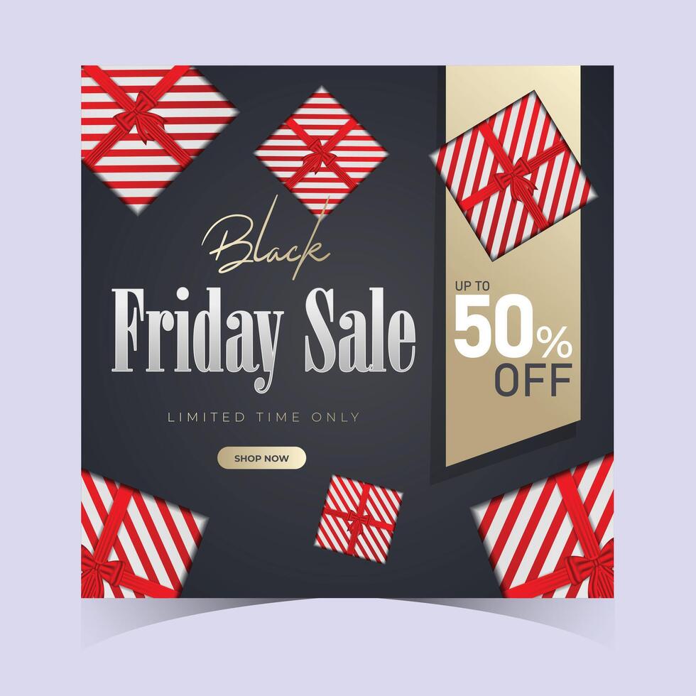 Black friday sale banner template with red and white gift boxes vector