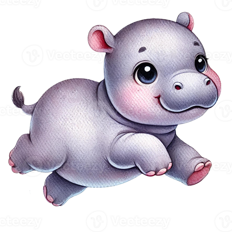 Cute baby hippo jumping in a playful manner png