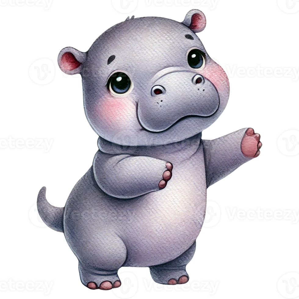 Cute cartoon hippo with a friendly expression. png