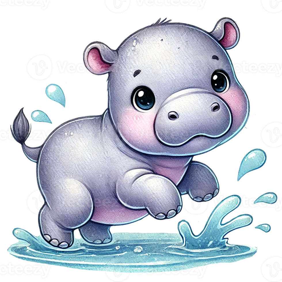 Cute baby hippo splashing in water png