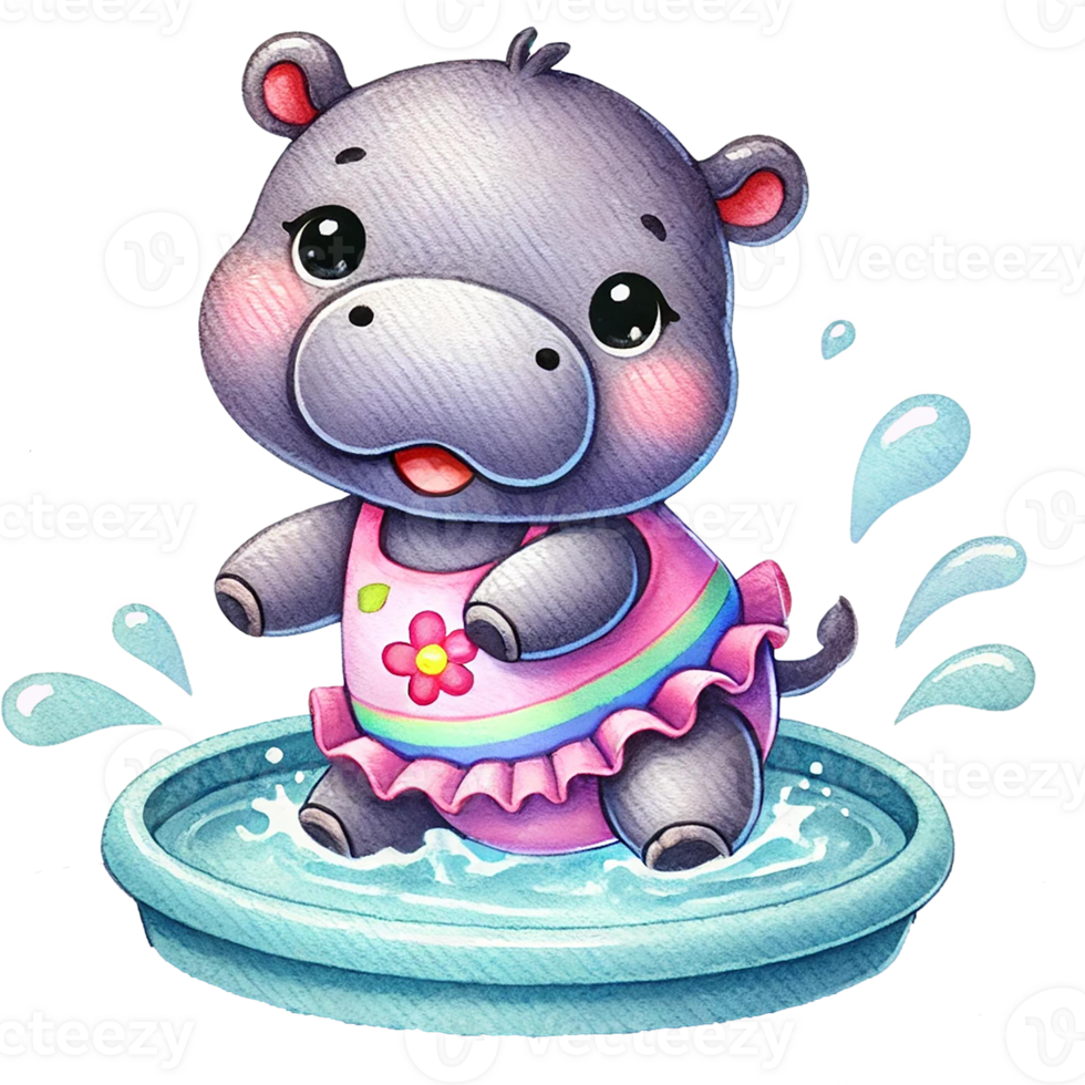 Cute hippo splashing in water png