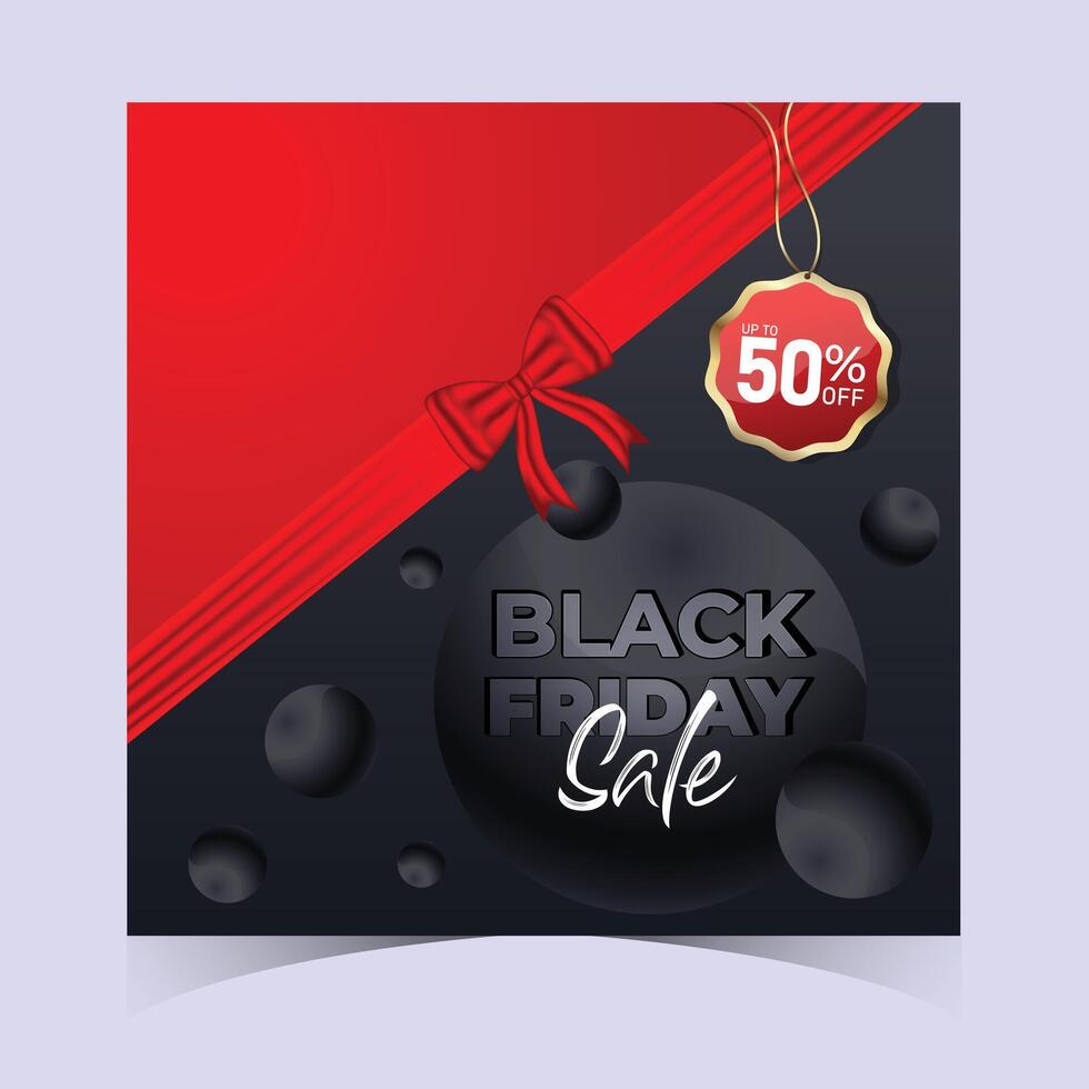Black friday sale banner with red ribbon and black background vector