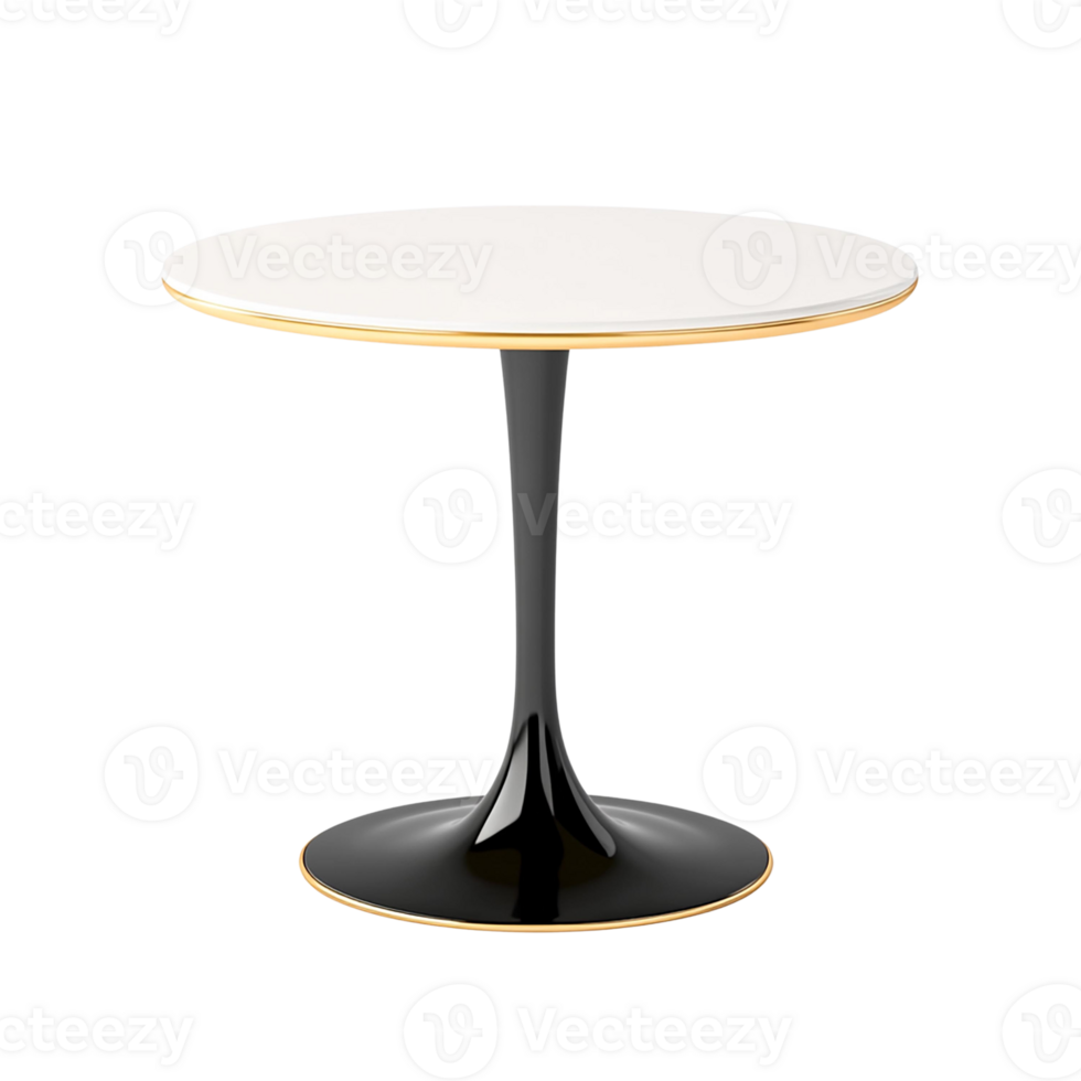 Sleek modern round table featuring a white top and a stylish black base, isolated on transparent background. png