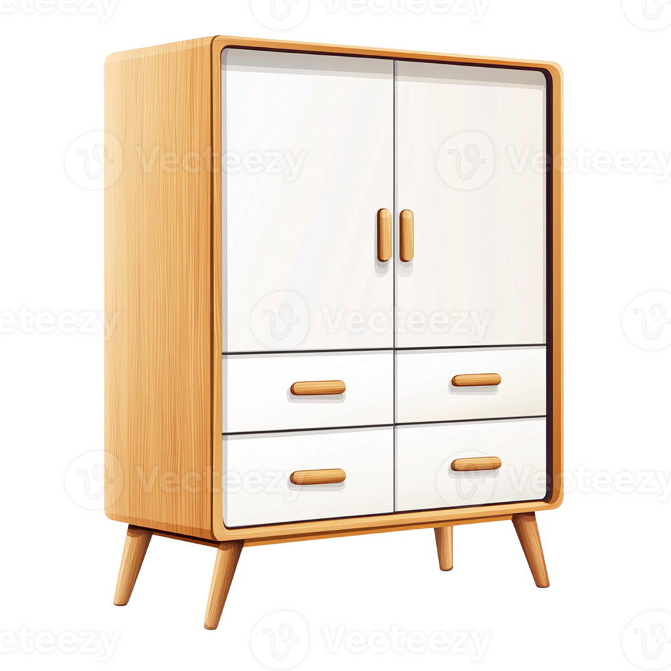 Elegant wooden wardrobe with a white finish and minimalistic design, perfect for organizing any room., isolated on transparent background. png