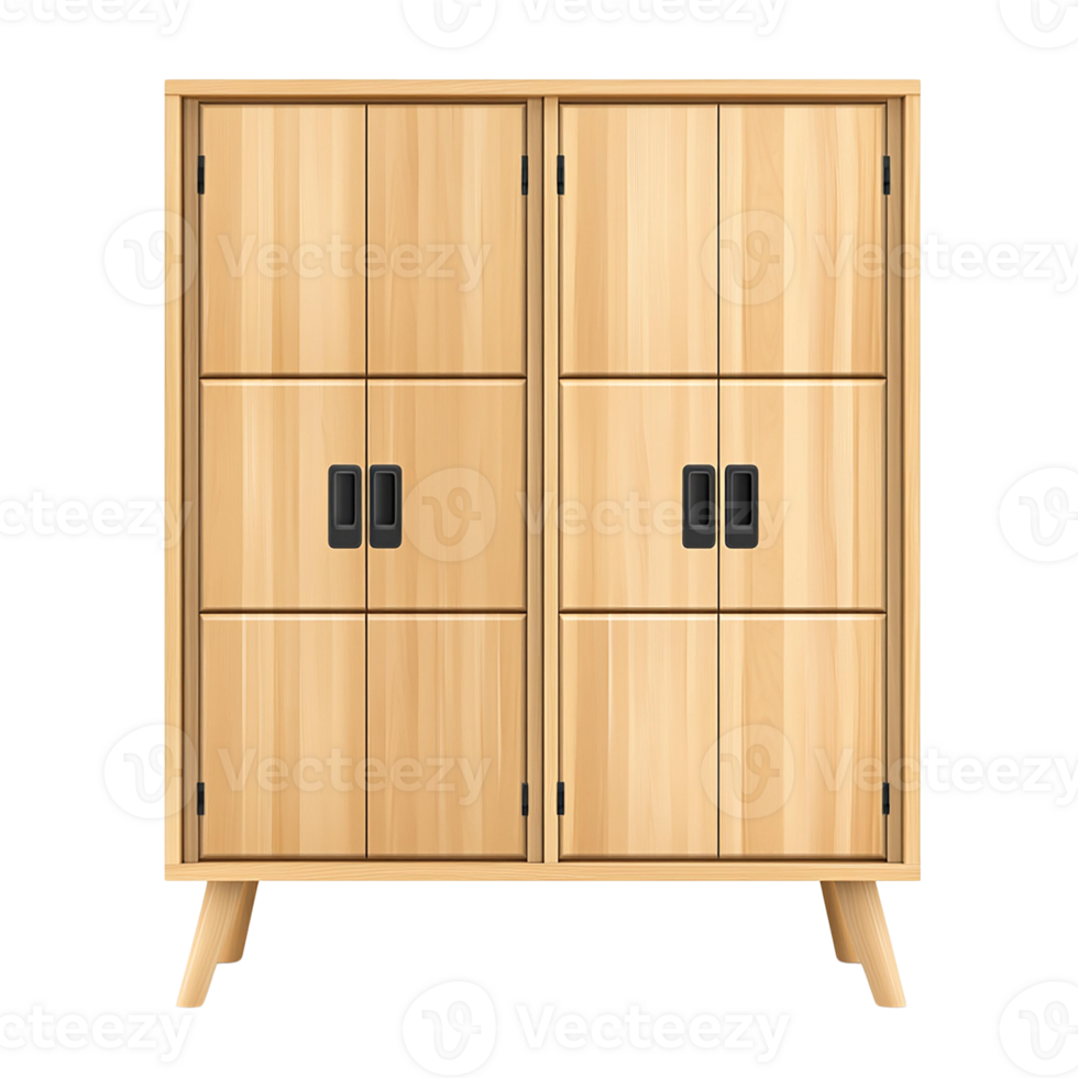 Minimalist wooden cabinet with a light finish, isolated on transparent background. png