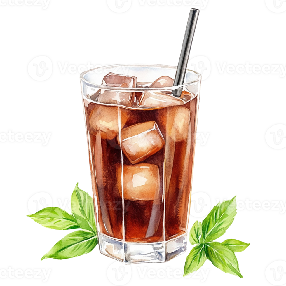 Refreshing glass of iced beverage with mint leaves and ice cubes, perfect for summer days and social gatherings. png