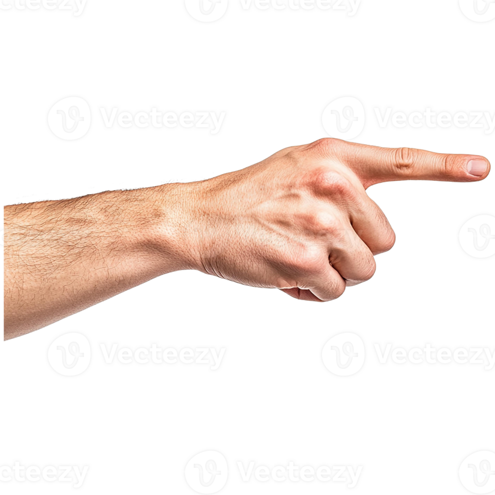 Close-up of a hand pointing, symbolizing direction, guidance, or emphasis in communication and gestures. png