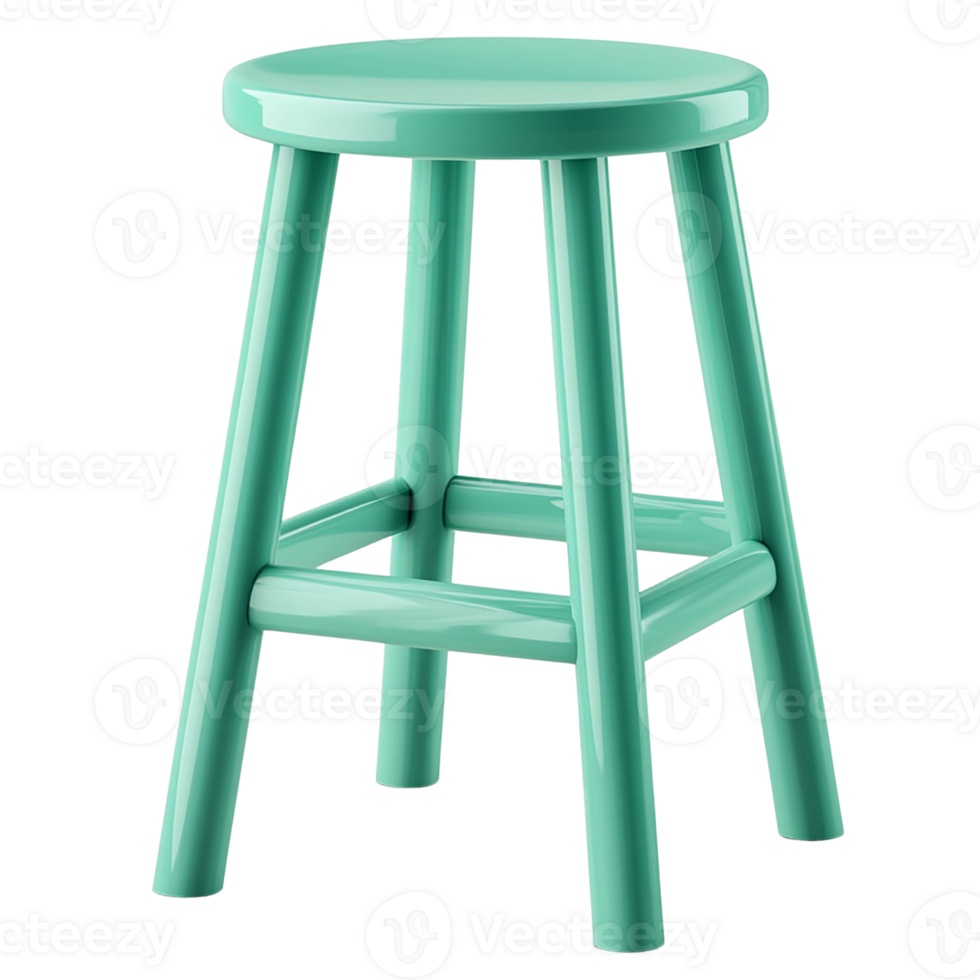 A stylish, modern stool in vibrant teal color, isolated on transparent background. png