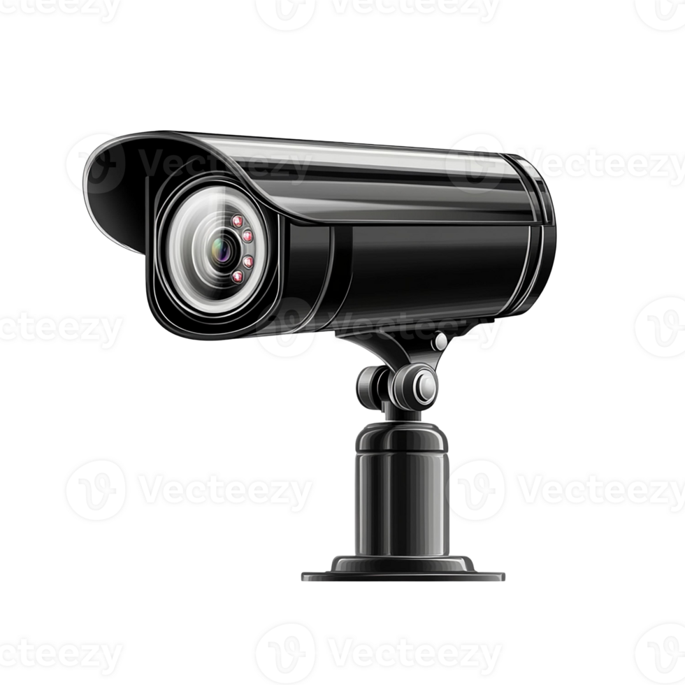 A sleek black surveillance camera designed for modern security systems, isolated on transparent background. png