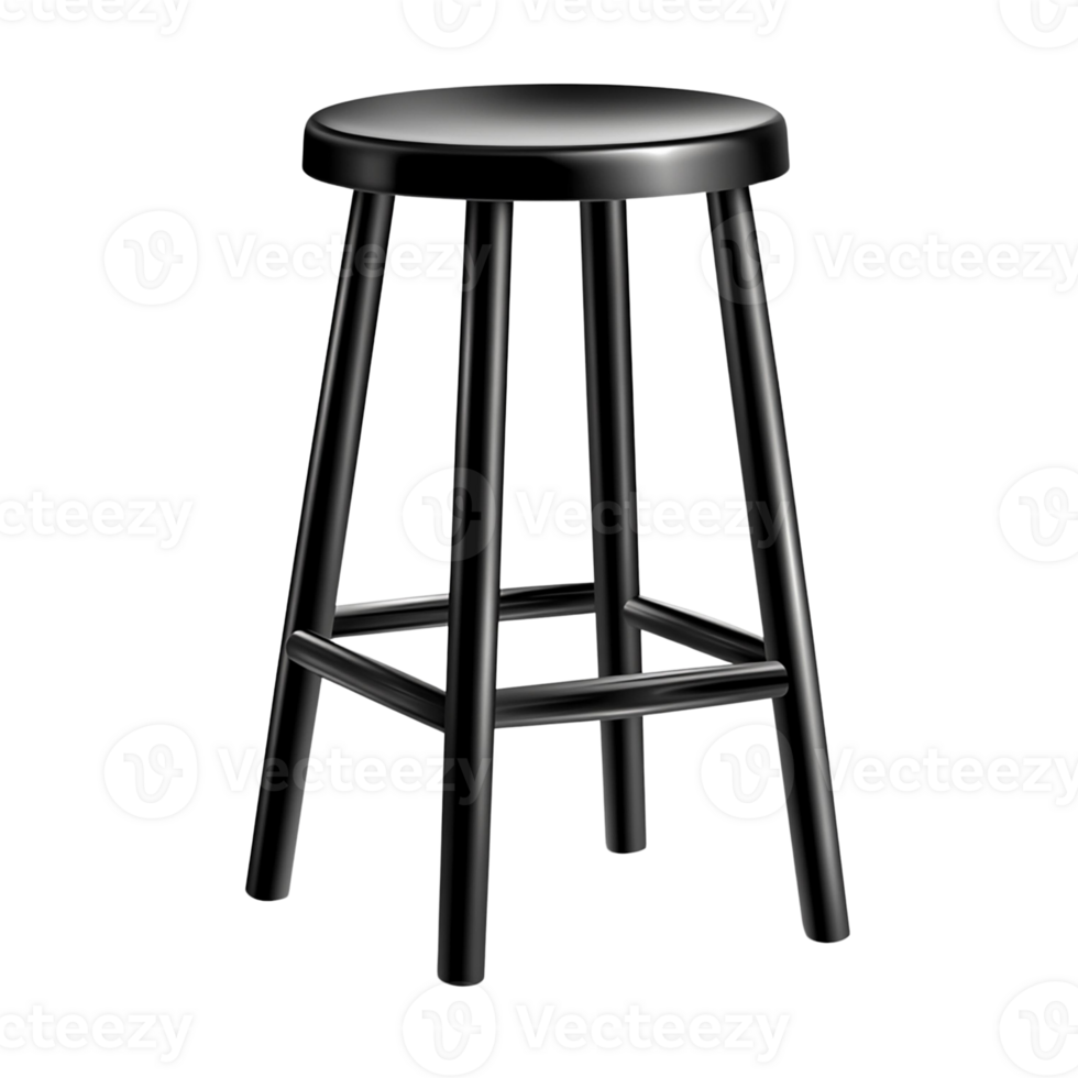 A sleek black stool with a round seat and sturdy legs, isolated on transparent background. png