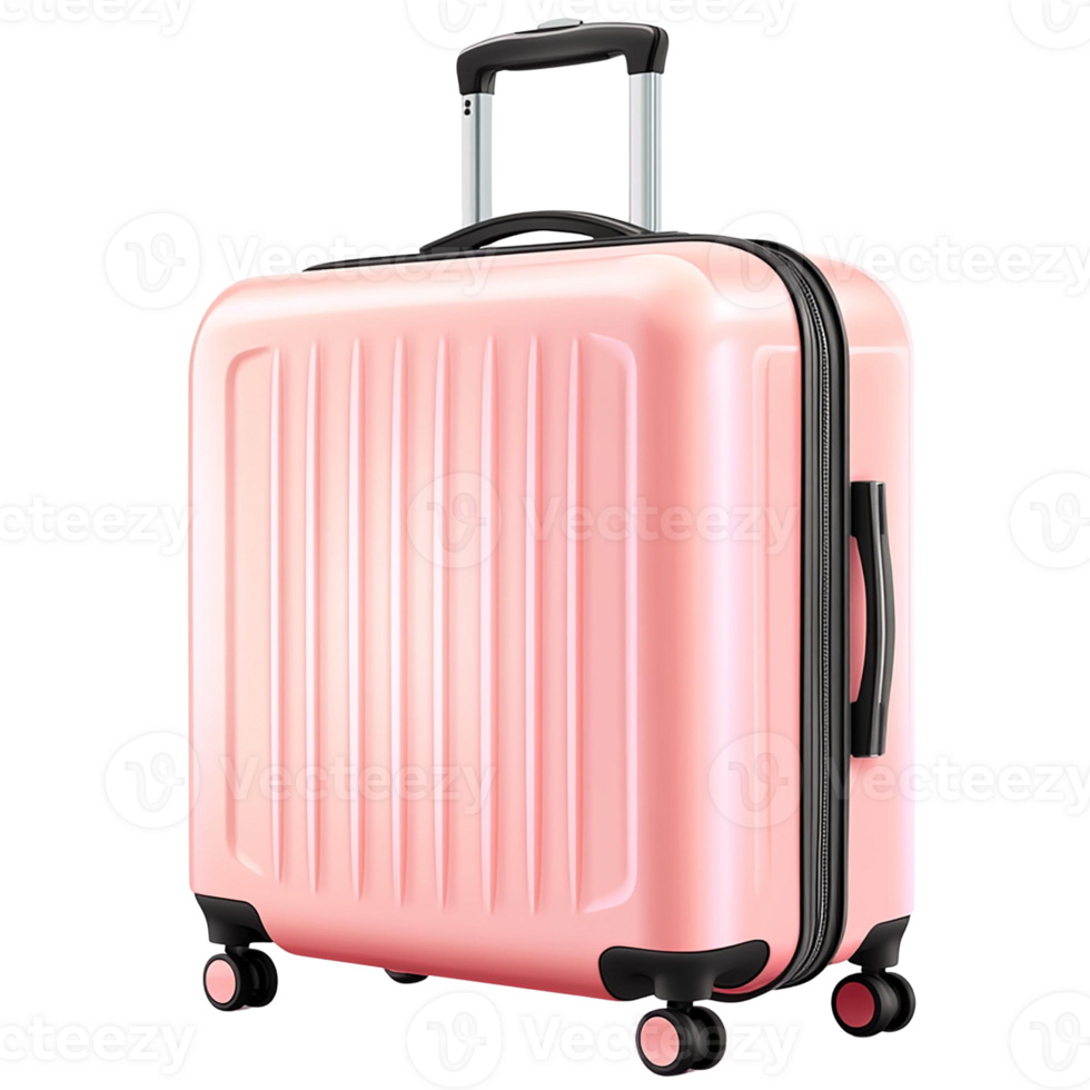 Stylish pink suitcase with smooth wheels and a sturdy handle, isolated on transparent background. png