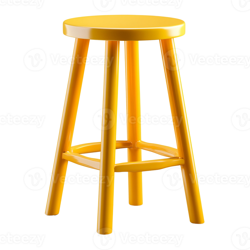 A vibrant yellow stool with a round top and wooden legs, perfect for adding a pop of color to any space., isolated on transparent background. png