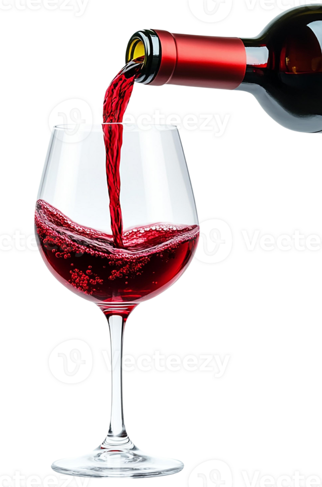 A refreshing pour of red wine into an elegant glass png