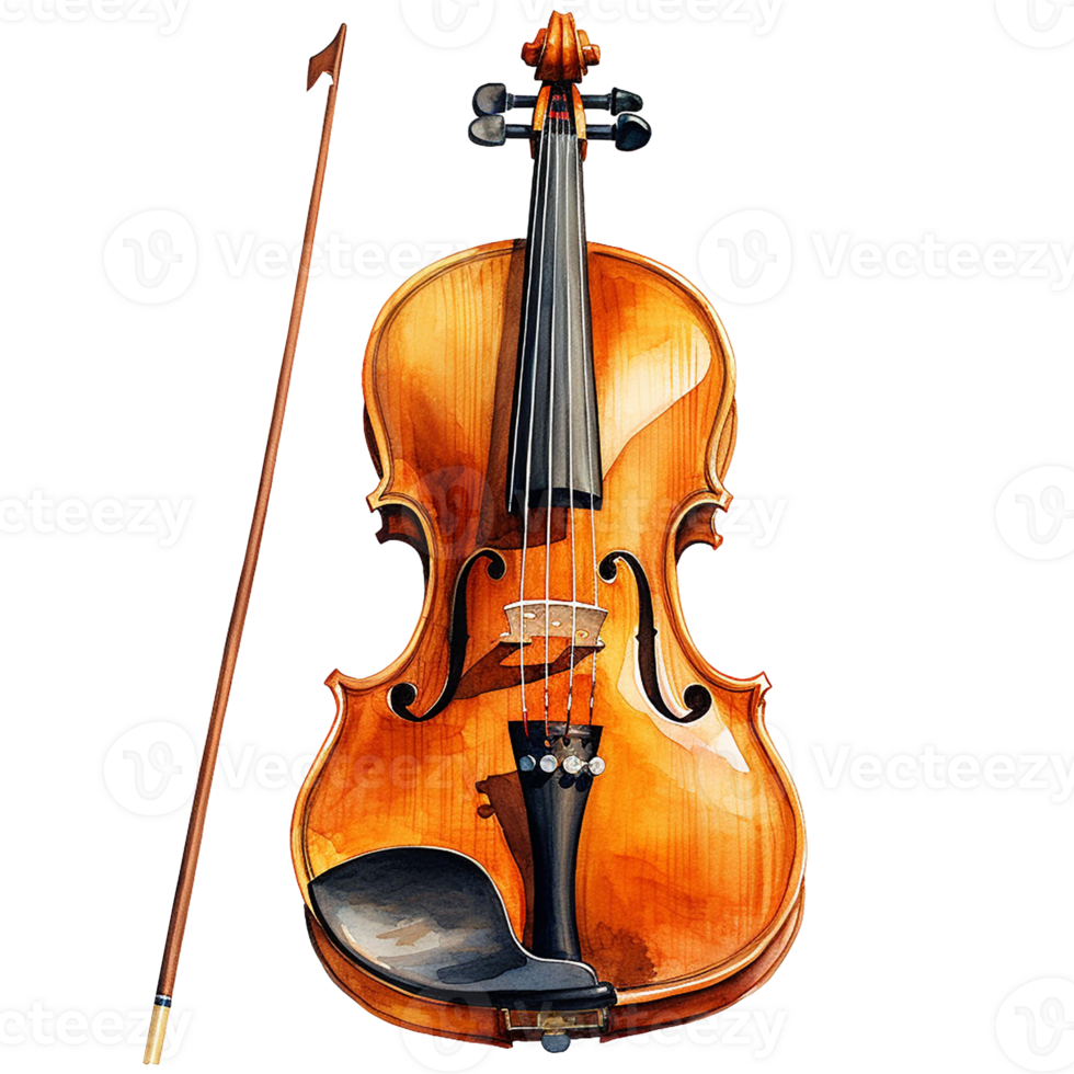Violin with bow, isolate on transparent background png