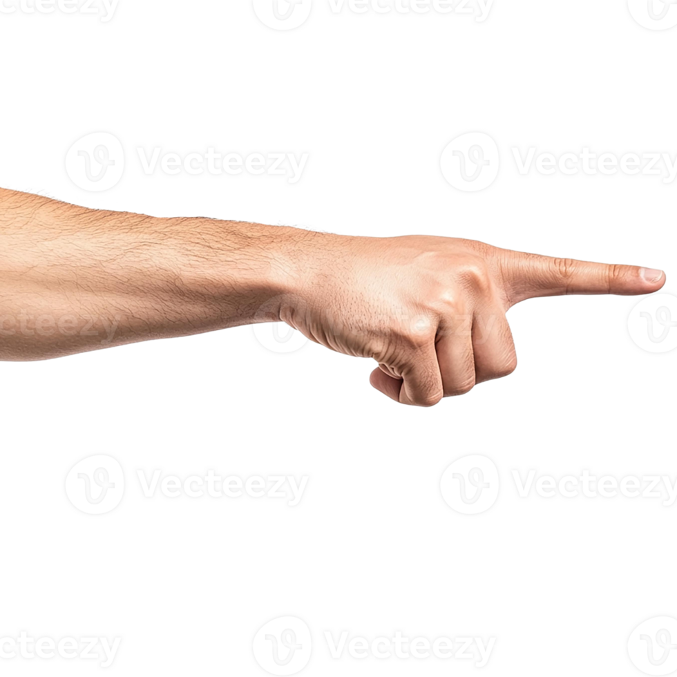 A close-up of a human hand pointing png