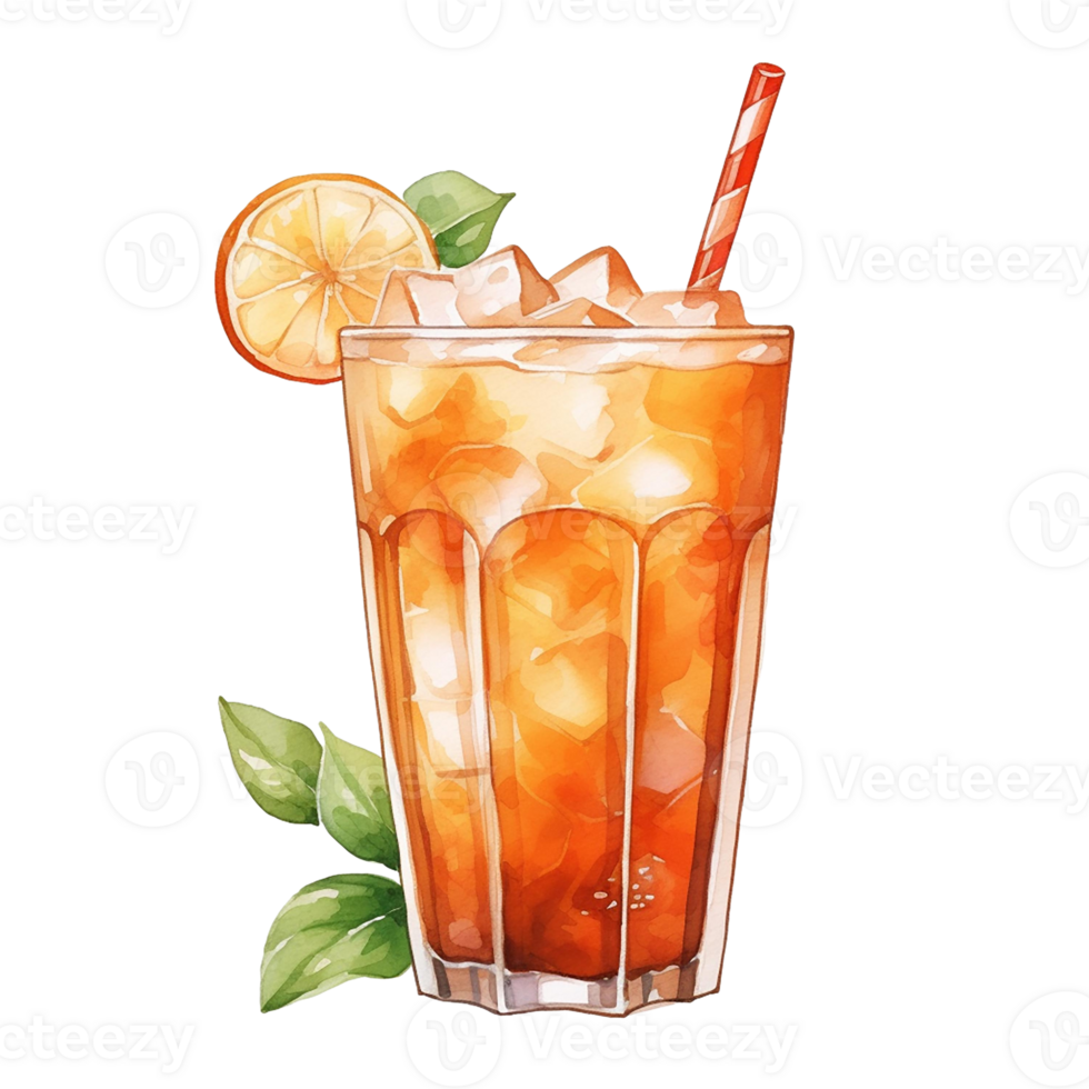 Refreshing iced tea drink with lemon, mint, and ice cubes isolate on transparent background png