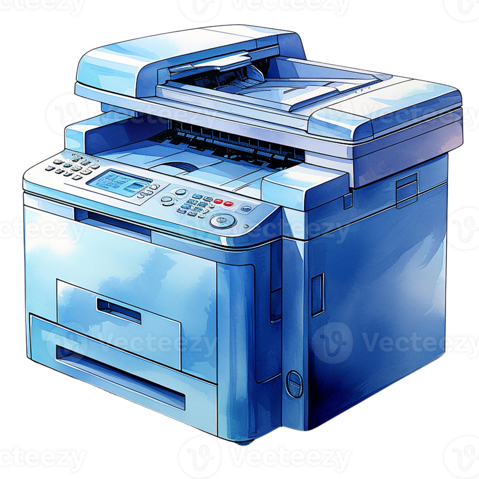 Blue multifunction printer,isolate on transparent background png