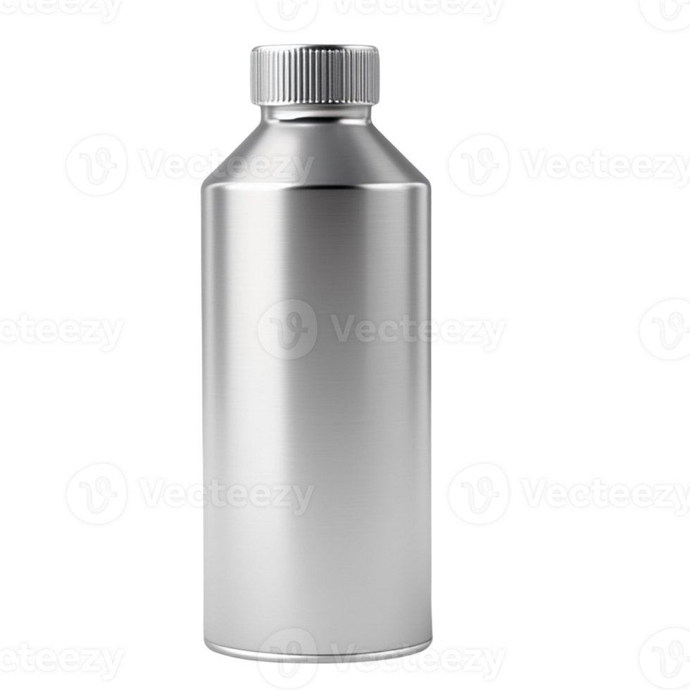 Silver metallic bottle on transparent background. png