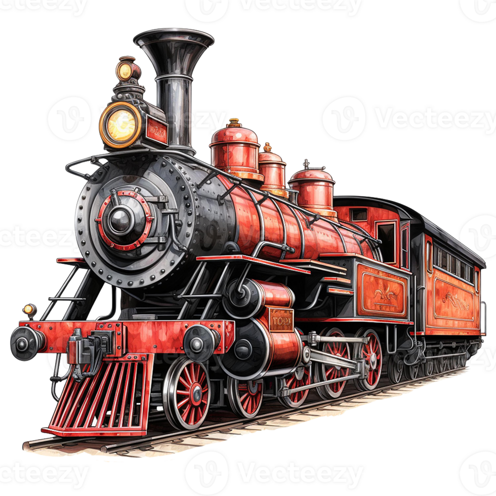 Vintage steam locomotive, isolate on transparent background png