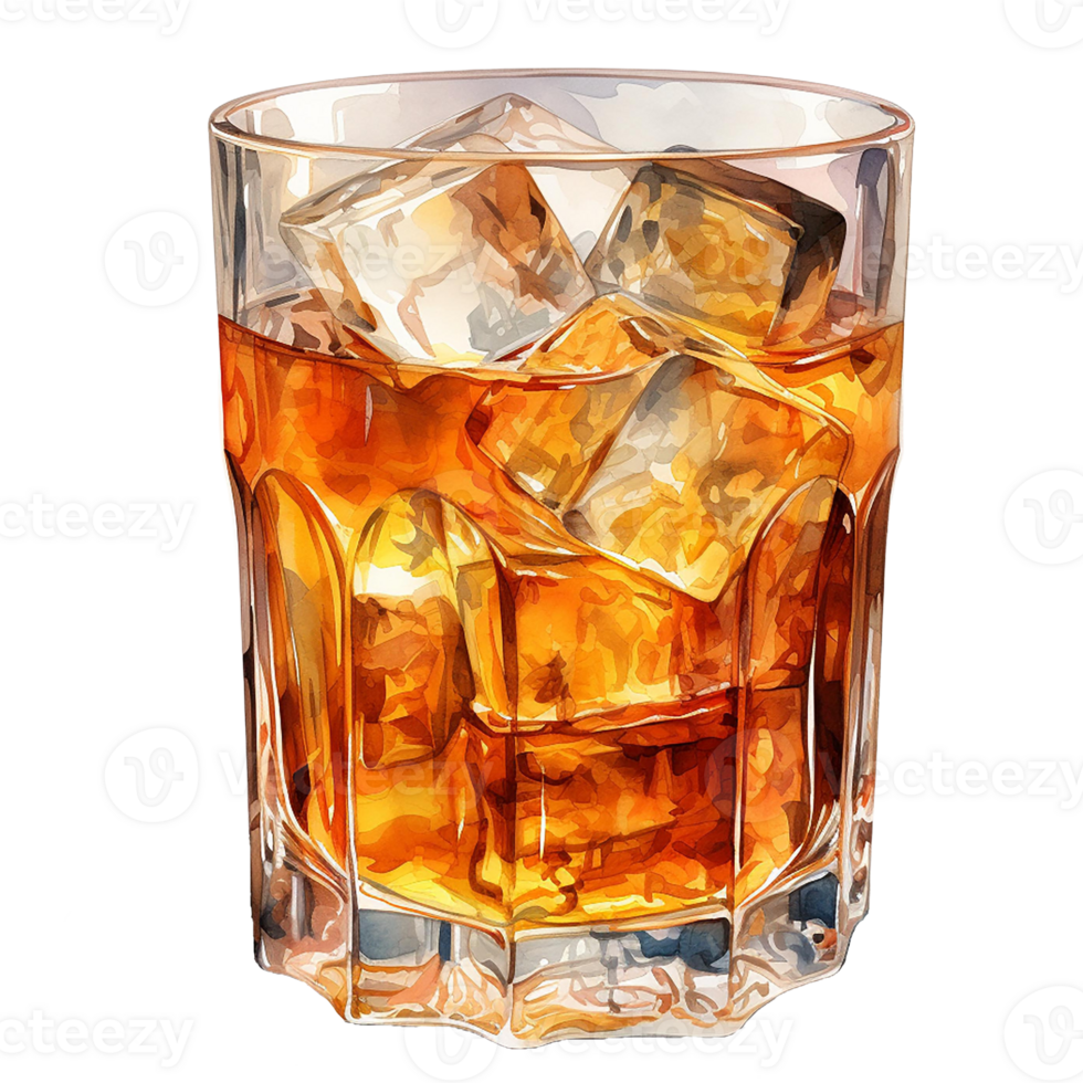 Alcoholic drink in a glass with ice cubes isolate on transparent background png