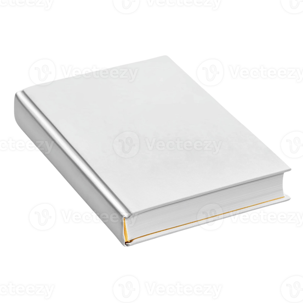 Blank white book cover on transparent background. png