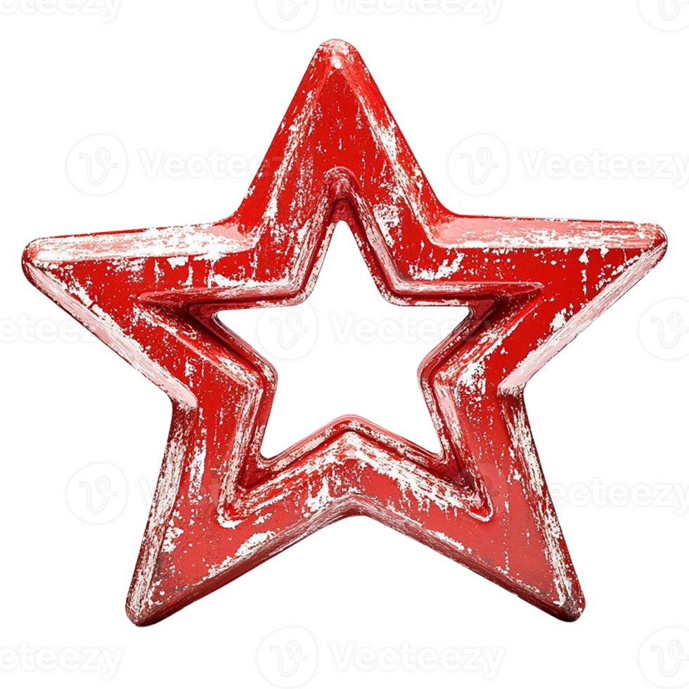Red star shape with a distressed texture on transparent background. png