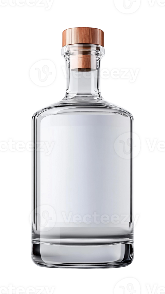 Clear glass bottle with a copper lid on transparent background. png